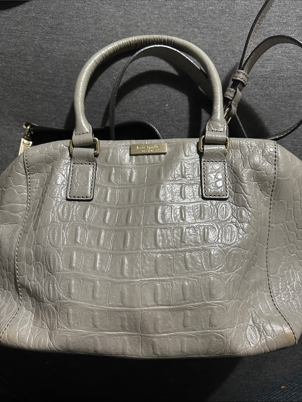 kate spade Croc-Embossed Leather Satchel in Gray